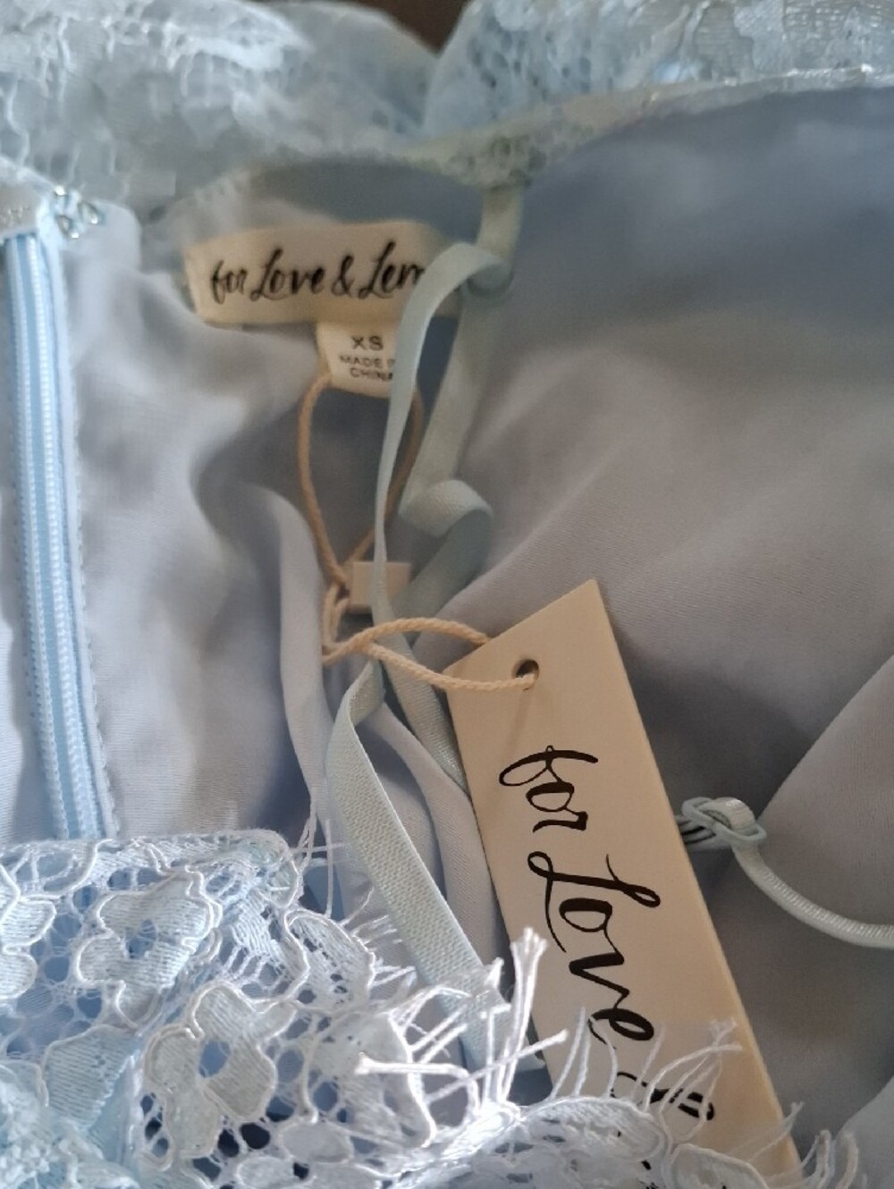 For Love & Lemons Pale Blue Lace Ruched Mini Dress - Picture 6 of 8